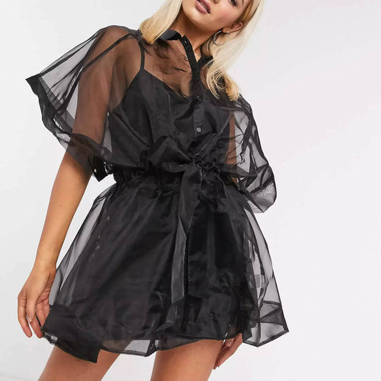 Oversized Organza Shirt Dress - Black - DrapeMe - Your Affordable place for In-Trend clothing
