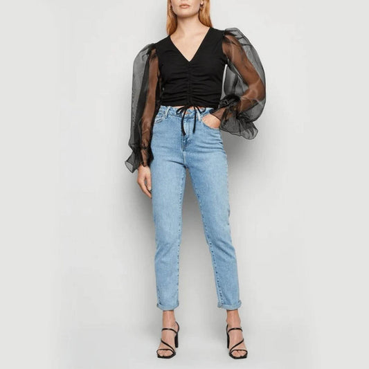 Self Tie Front Ruched Top - Black - DrapeMe - Your Affordable place for In-Trend clothing