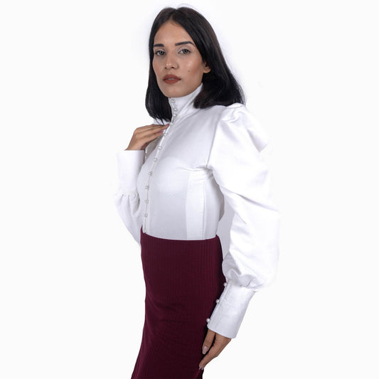 Elegant Formal High Neck Shirt - White - DrapeMe - Your Affordable place for In-Trend clothing