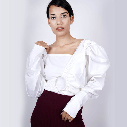 Puff Sleeved Cotton Top - White - DrapeMe - Your Affordable place for In-Trend clothing