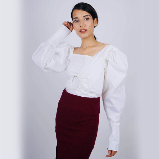 Puff Sleeved Cotton Top - White - DrapeMe - Your Affordable place for In-Trend clothing