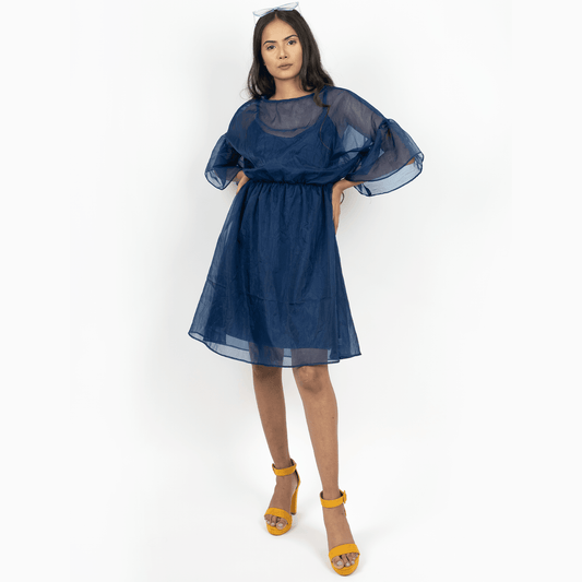 Round Neckline Organza Dress – Blue - DrapeMe - Your Affordable place for In-Trend clothing