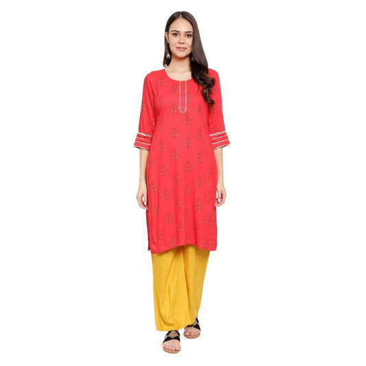 Decent Round Neck Printed Kurti - Red - DrapeMe - Your Affordable place for In-Trend clothing