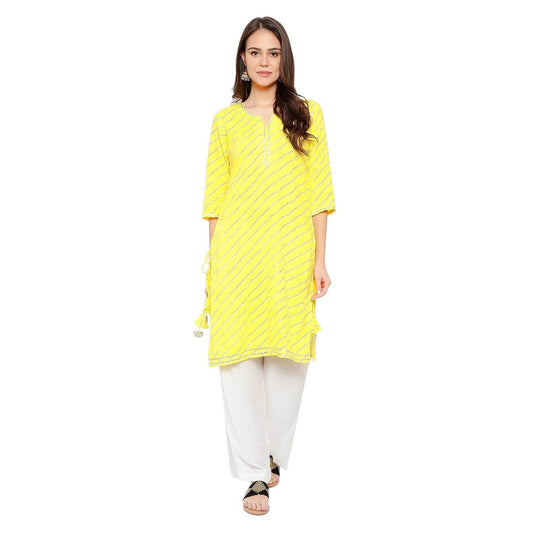 Rayon 3/4 Sleeves Striped Kurta - Yellow - DrapeMe - Your Affordable place for In-Trend clothing