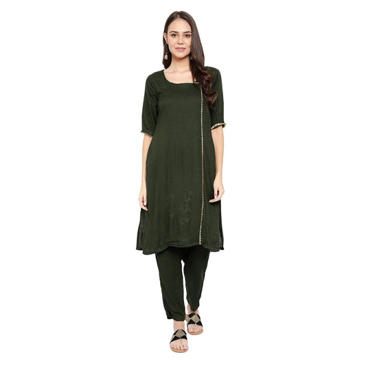 Solid Scoop Neck Kurta - Bottle Green - DrapeMe - Your Affordable place for In-Trend clothing