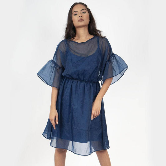 Round Neckline Organza Dress – Blue - DrapeMe - Your Affordable place for In-Trend clothing