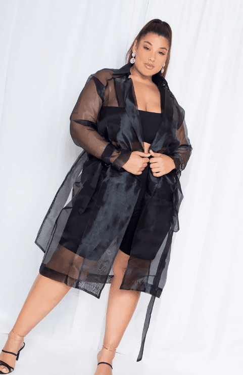 Organza Tie Waist Plus Size Jacket - Black - DrapeMe - Your Affordable place for In-Trend clothing