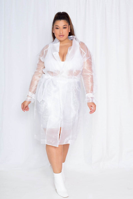 Organza Tie Waist Plus Size Jacket - White - DrapeMe - Your Affordable place for In-Trend clothing