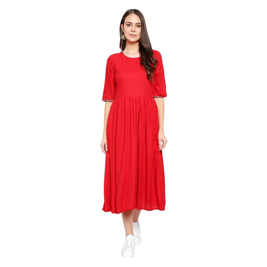 Decent Rayon Cotton Kurti - Red - DrapeMe - Your Affordable place for In-Trend clothing