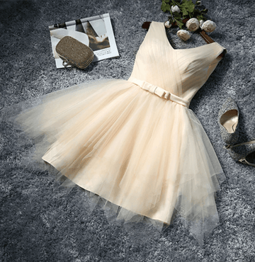 Classic V- Neckline Short Party Wear Dress – Peach