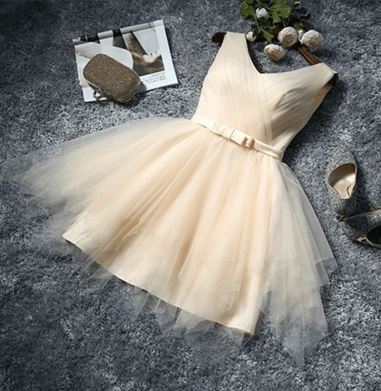 Classic V- Neckline Short Party Wear Dress – Peach - DrapeMe - Your Affordable place for In-Trend clothing