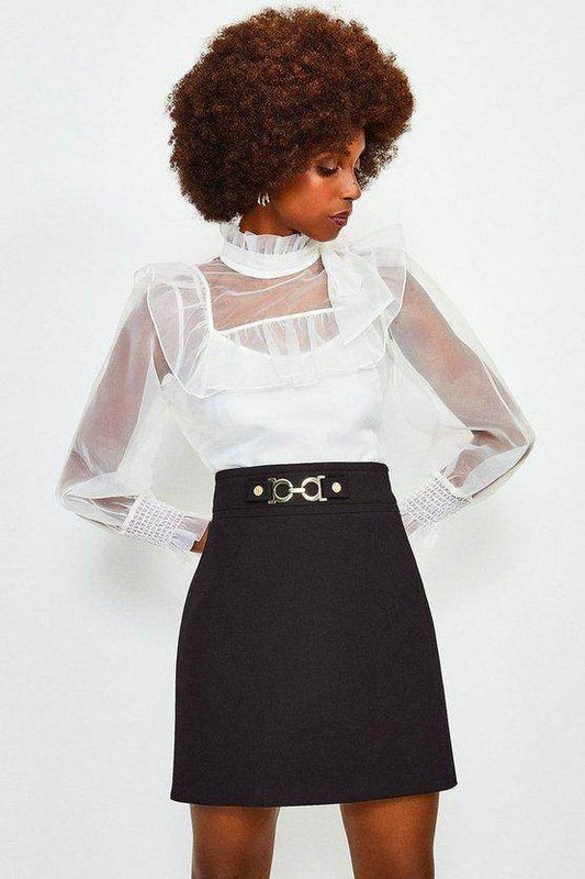 High Neck Smoking White Top - DrapeMe - Your Affordable place for In-Trend clothing