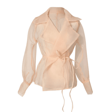 Women Organza Long Sleeve Jacket - Peach