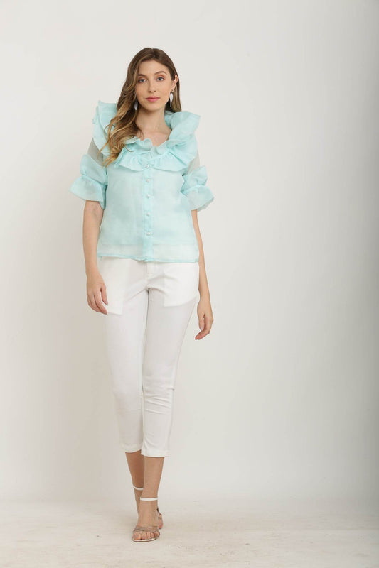 Over The Top Ruffle Shirt – Blue - DrapeMe - Your Affordable place for In-Trend clothing
