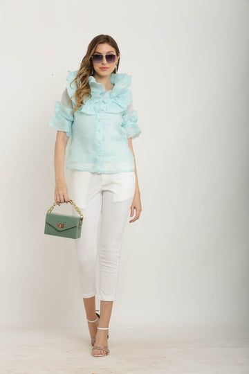 Over The Top Ruffle Shirt – Blue - DrapeMe - Your Affordable place for In-Trend clothing