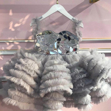 Mirror Embellished Tulle Dress - Grey - DrapeMe - Your Affordable place for In-Trend clothing