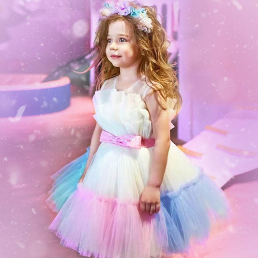 Birthday Girl Rainbow Puffy Dress - DrapeMe - Your Affordable place for In-Trend clothing