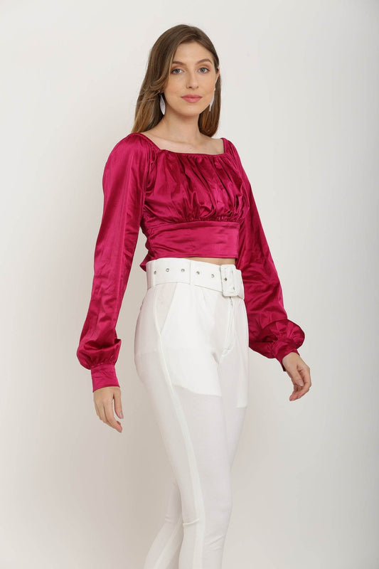 Elegant Fitted Satin Crop Top - Pink - DrapeMe - Your Affordable place for In-Trend clothing