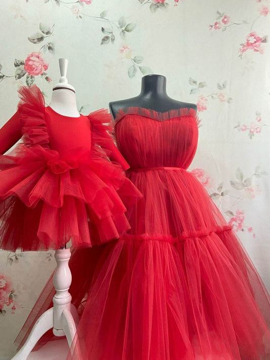 Mom and Daughter Tulle Dress - Red - DrapeMe - Your Affordable place for In-Trend clothing