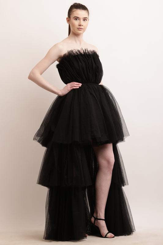 High Low Tulle Dress - Black