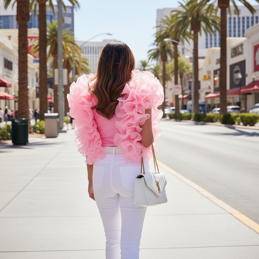 Fairy Ruffled Sleeves Top - Pink