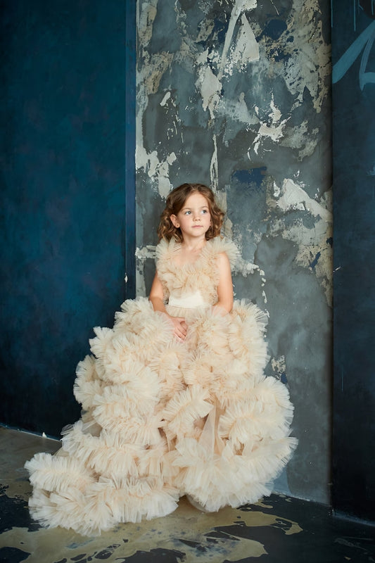 Beige Tulle Birthday Dress for Baby Girl