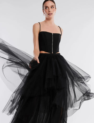 Sexy Ruffled Tulle Skirt & Zipper Bustier Co ord Set