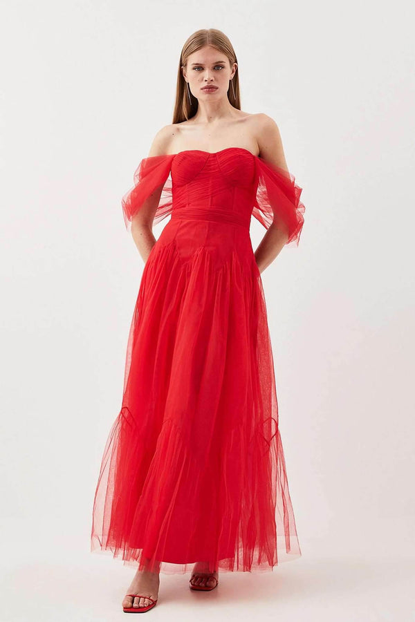 Be My Valentine Offshoulder Corset Tulle Dress - DrapeMe - Your Affordable place for In-Trend clothing