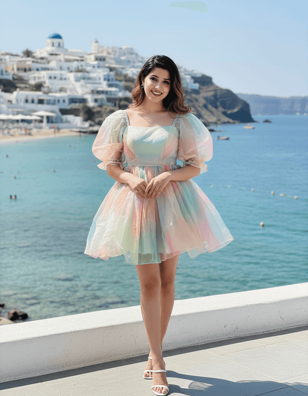 Ombre Puffed Sleeves Unicorn A-line Short Dress – Rainbow - DrapeMe - Your Affordable place for In-Trend clothing