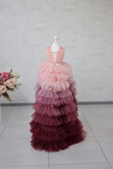 Peach Maroon Ombre Dress For Birthday Girls