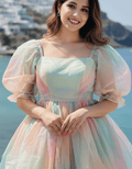 Ombre Puffed Sleeves Unicorn A-line Short Dress – Rainbow - DrapeMe - Your Affordable place for In-Trend clothing