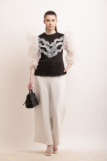 Monochrome Dream Ruffled Organza Top