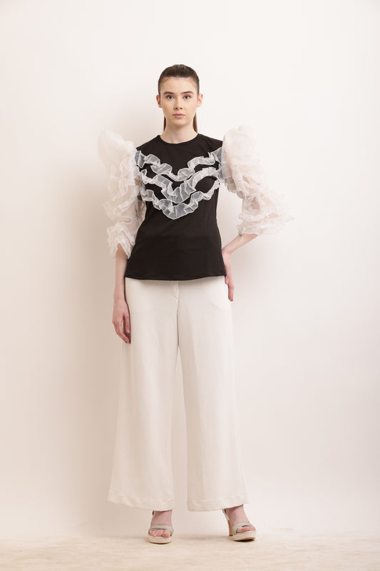 Monochrome Dream Ruffled Organza Top