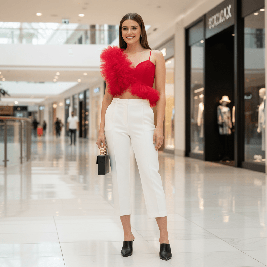 Hot Crop Ruffled Tulle Top - Red - DrapeMe - Your Affordable place for In-Trend clothing
