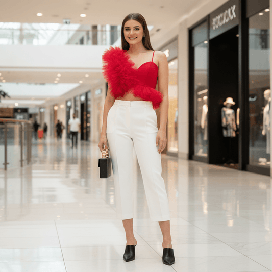 Hot Crop Ruffled Tulle Top - Red - DrapeMe - Your Affordable place for In-Trend clothing
