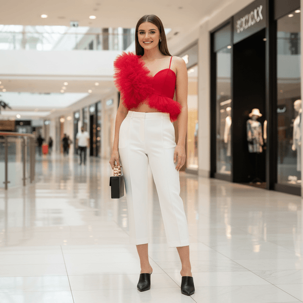 Hot Crop Ruffled Tulle Top - Red - DrapeMe - Your Affordable place for In-Trend clothing