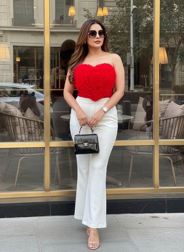 Red 3D Heart Ruffle Off-Shoulder Party Wear Tube Top
