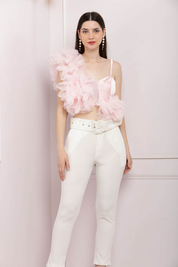 Hot Crop Ruffled Tulle Top- Baby Pink - DrapeMe - Your Affordable place for In-Trend clothing