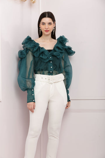 Ruffled All Around Top - Green