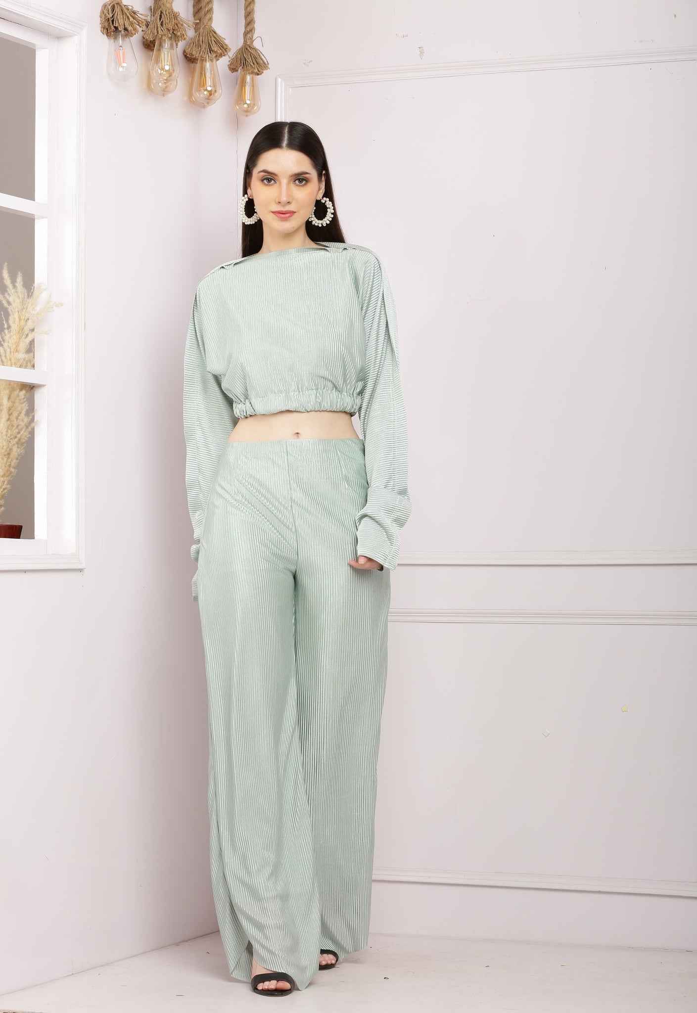 Stylish Satin Co Ord Set - Pastel Green