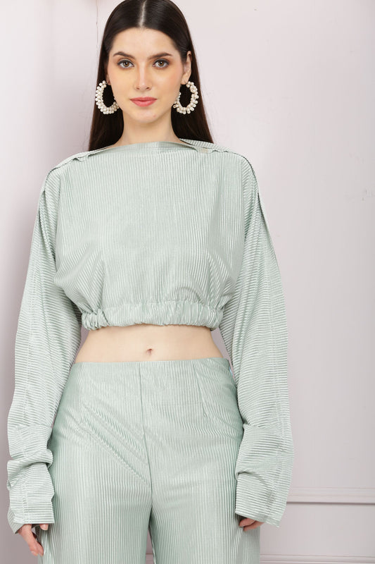 Stylish Satin Co Ord Set - Pastel Green