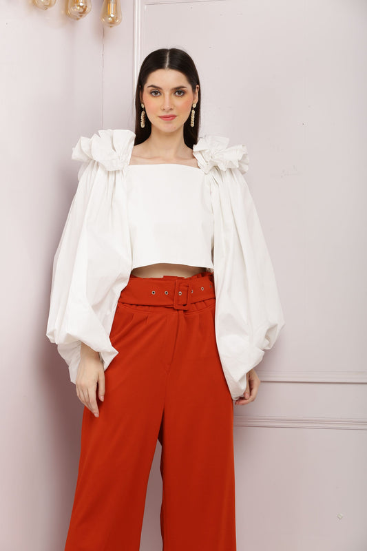 Bell Sleeved White Crop Top