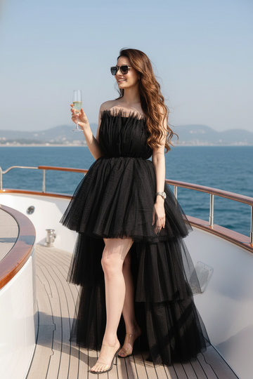 High Low Tulle Dress - Black