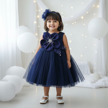Baby Girl's First Birthday Dress With Flower Design