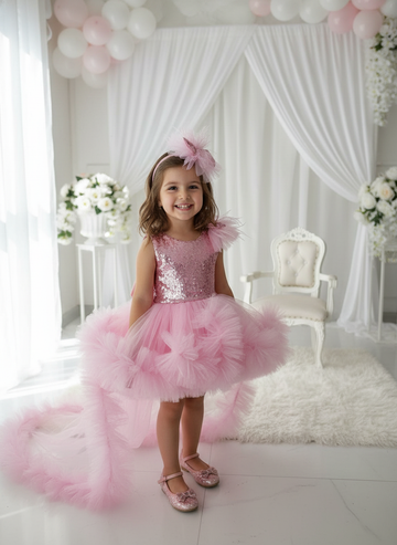Baby Girl Birthday Dress With Detachable Trail