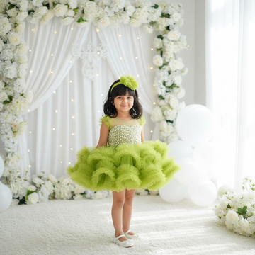 Beautiful Birthday Dress For Girls With Detachable Trail