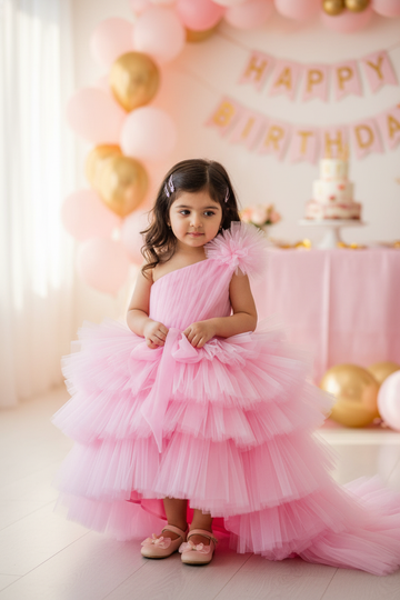 Fairy Tale Baby Pink Dress With Detachable Train