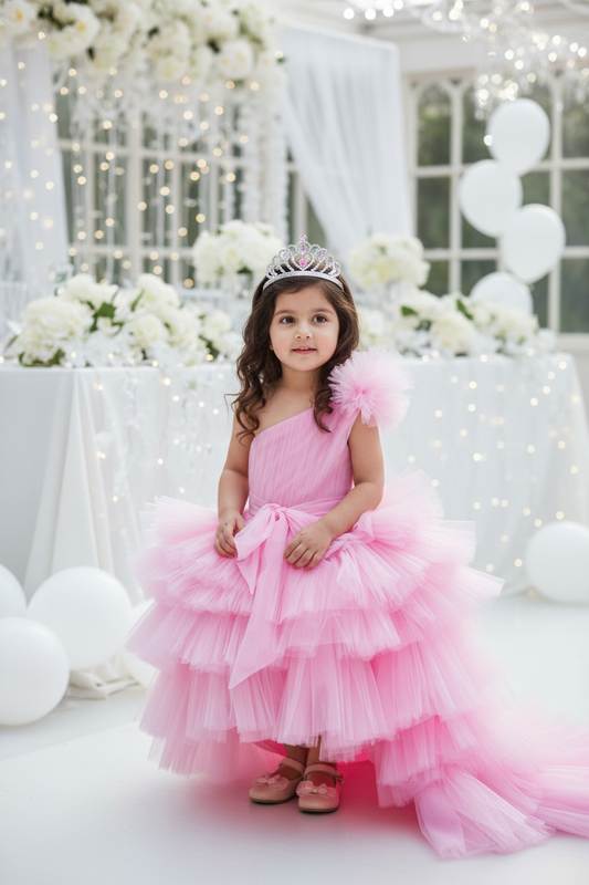 Fairy Tale Baby Pink Dress With Detachable Train
