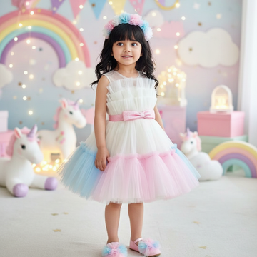 Birthday Girl Rainbow Puffy Dress