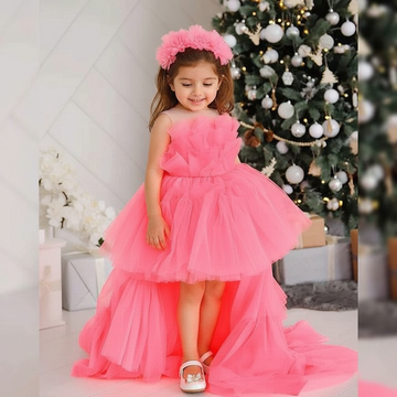 Princess Ruffle Trail Dress – Pink